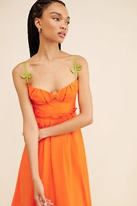 FARM Rio Corset Pleated Sleeveless Midi Dress
