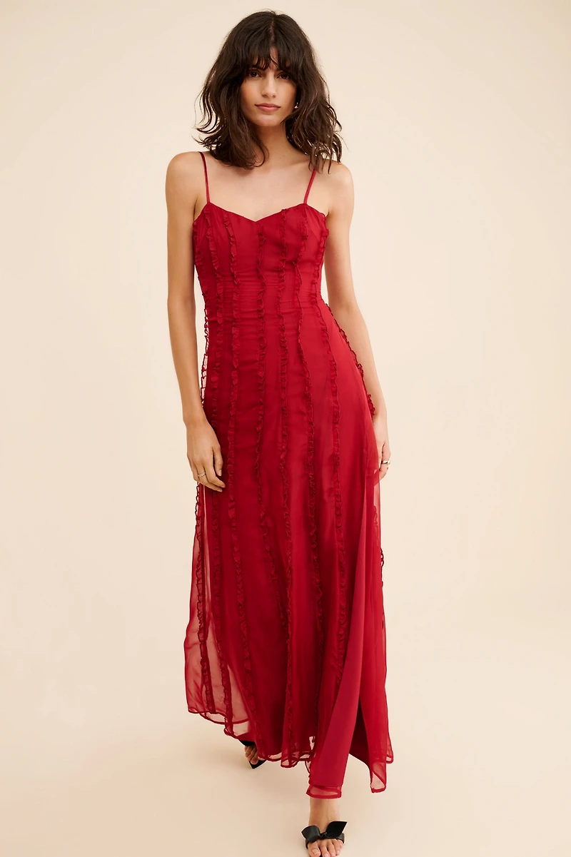 If By Sea Solid Ruffle Slip Maxi Dress