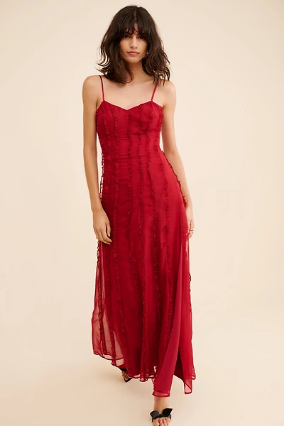 If By Sea Solid Ruffle Slip Maxi Dress