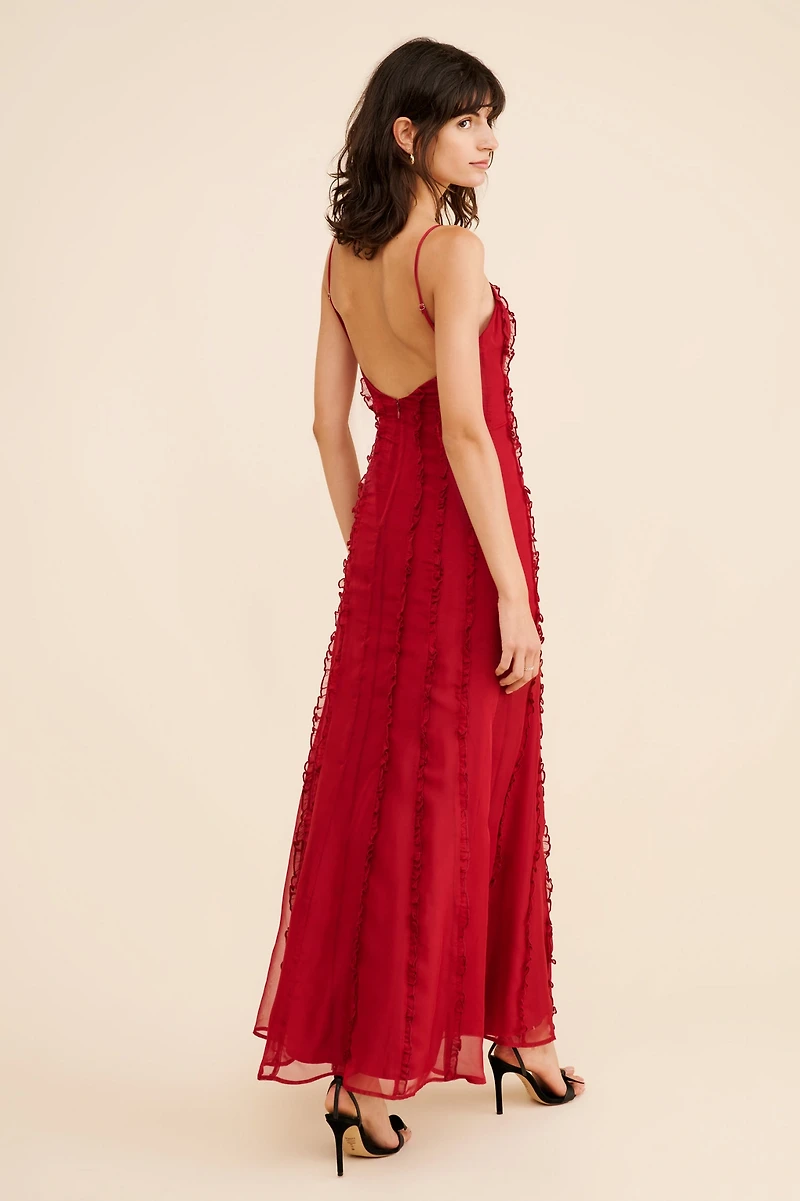 If By Sea Solid Ruffle Slip Maxi Dress