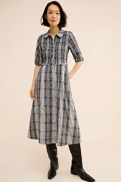 Maeve Short-Sleeve Smocked Midi Shirtdress