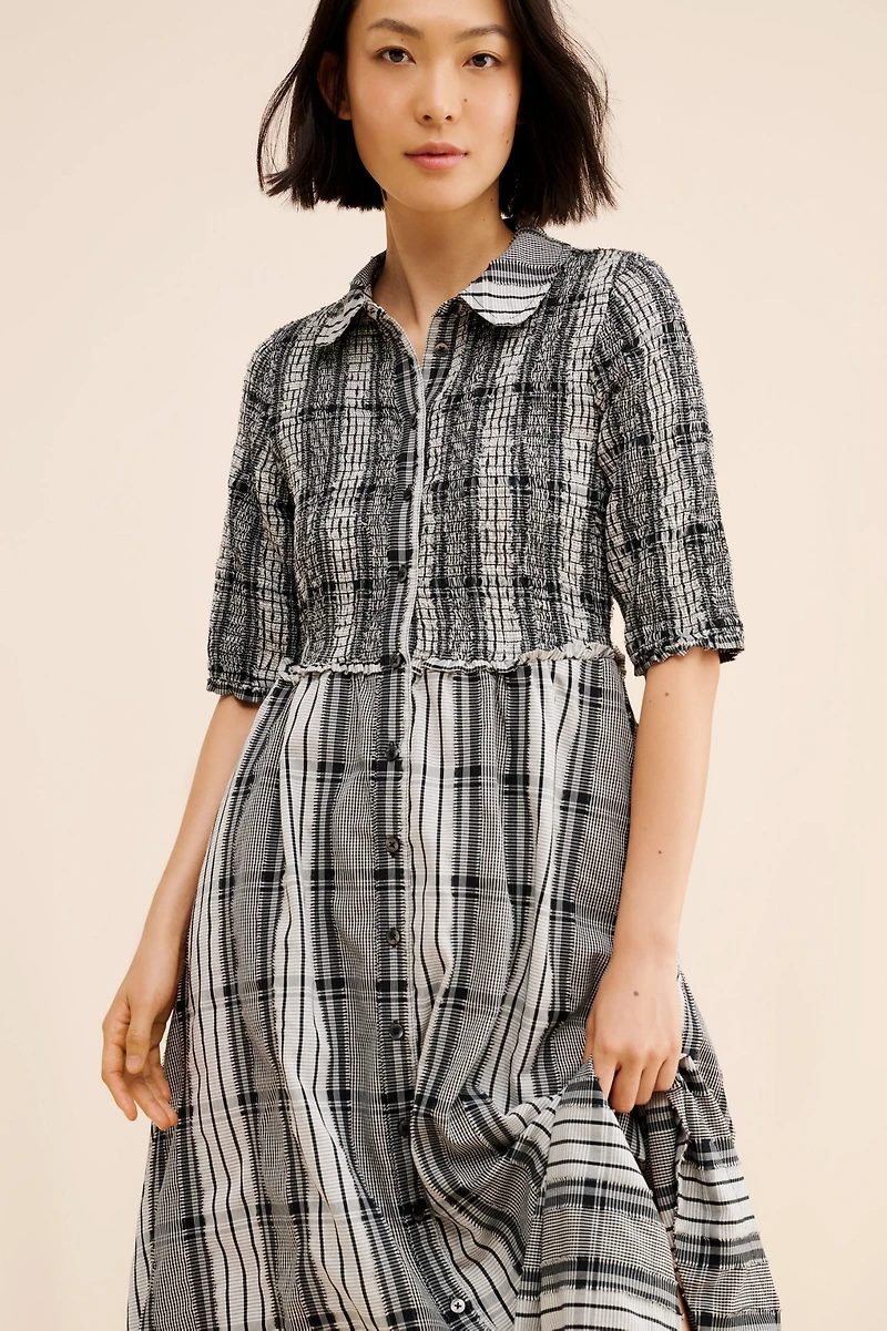Maeve Short-Sleeve Smocked Midi Shirtdress