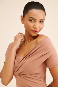 Off-The-Shoulder Ruched Slim Midi Dress