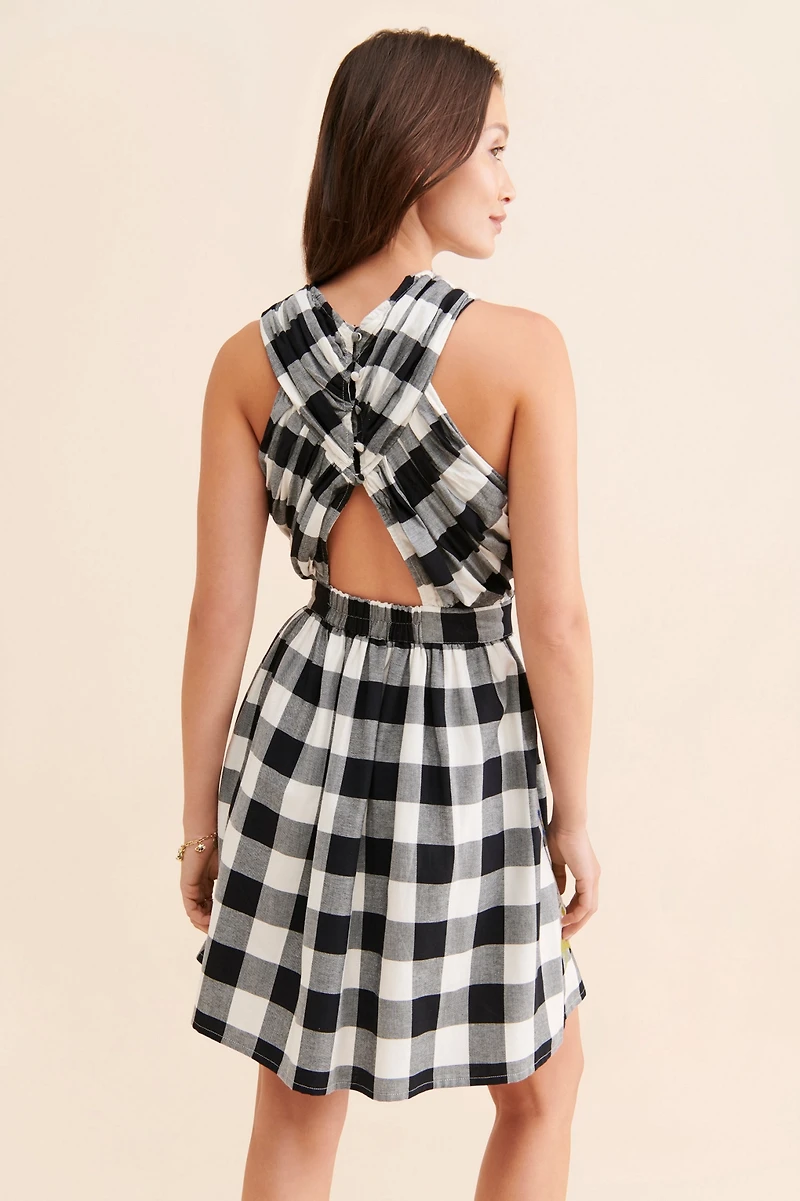 Verb by Pallavi Singhee Halter Embroidered Gingham Dress