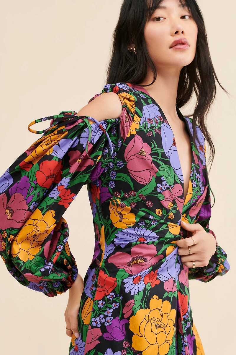 FARM Rio Bucolic Garden Sleeve Cut Out Dress