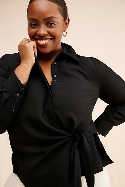 Eloquii Hip Tie Collared Shirt