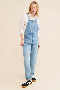 Flat White Embroidered Buttondown Long Sleeve Top