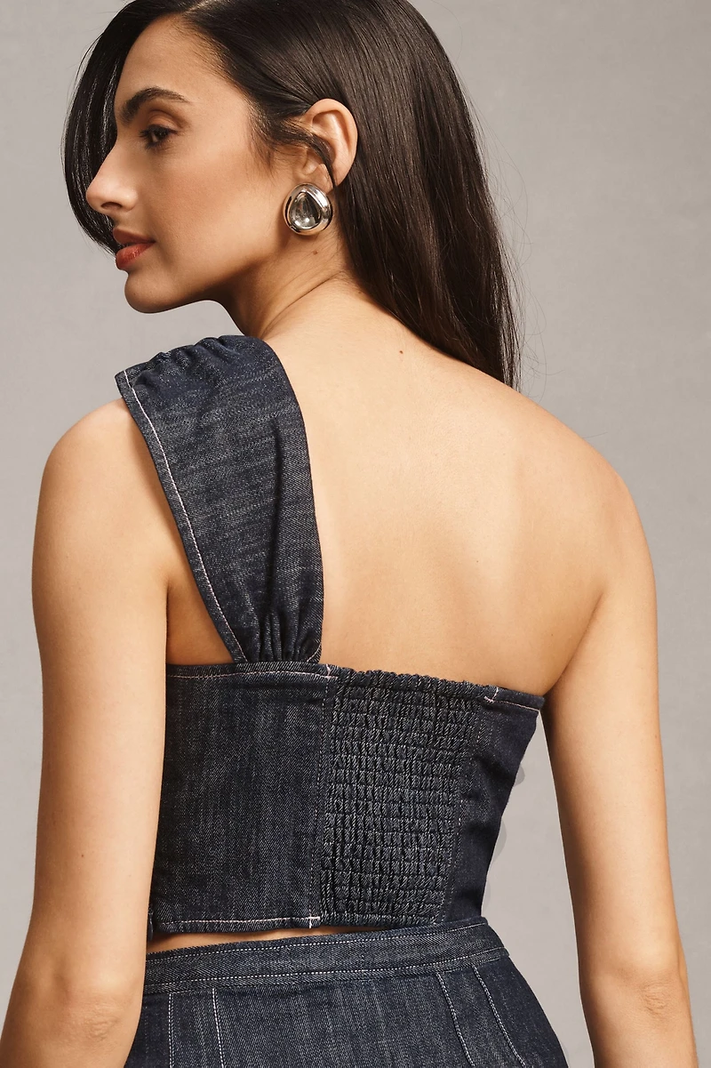 Pilcro One-Shoulder Denim Bow Top