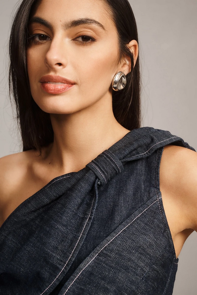 Pilcro One-Shoulder Denim Bow Top