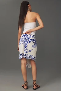 Maeve Silky Hanky-Hem Midi Skirt