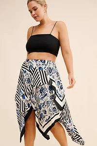 Maeve Silky Asymmetrical Midi Skirt