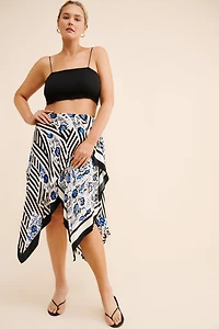 Maeve Silky Asymmetrical Midi Skirt