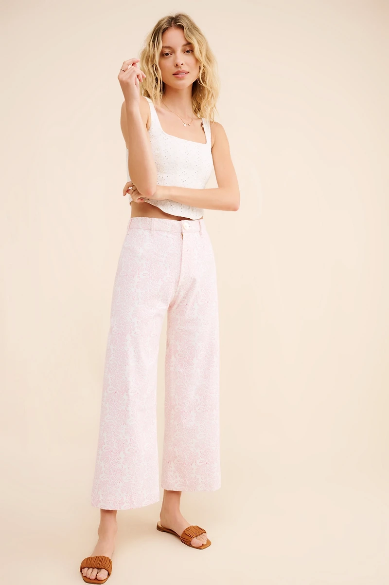 SZ Blockprints Floral Cropped Wide-Leg Pants