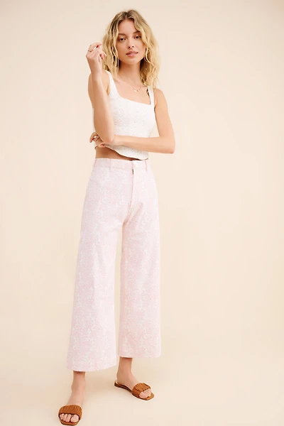SZ Blockprints Floral Cropped Wide-Leg Pants