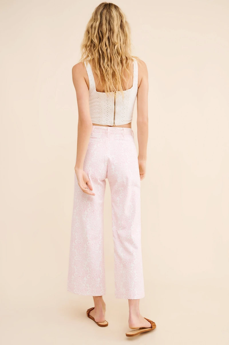 SZ Blockprints Floral Cropped Wide-Leg Pants