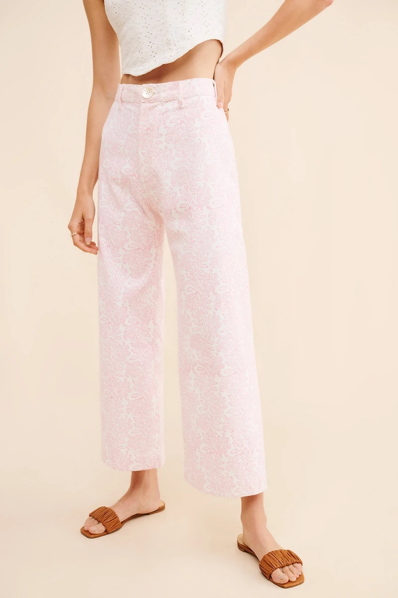 SZ Blockprints Floral Cropped Wide-Leg Pants
