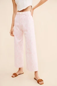SZ Blockprints Floral Cropped Wide-Leg Pants