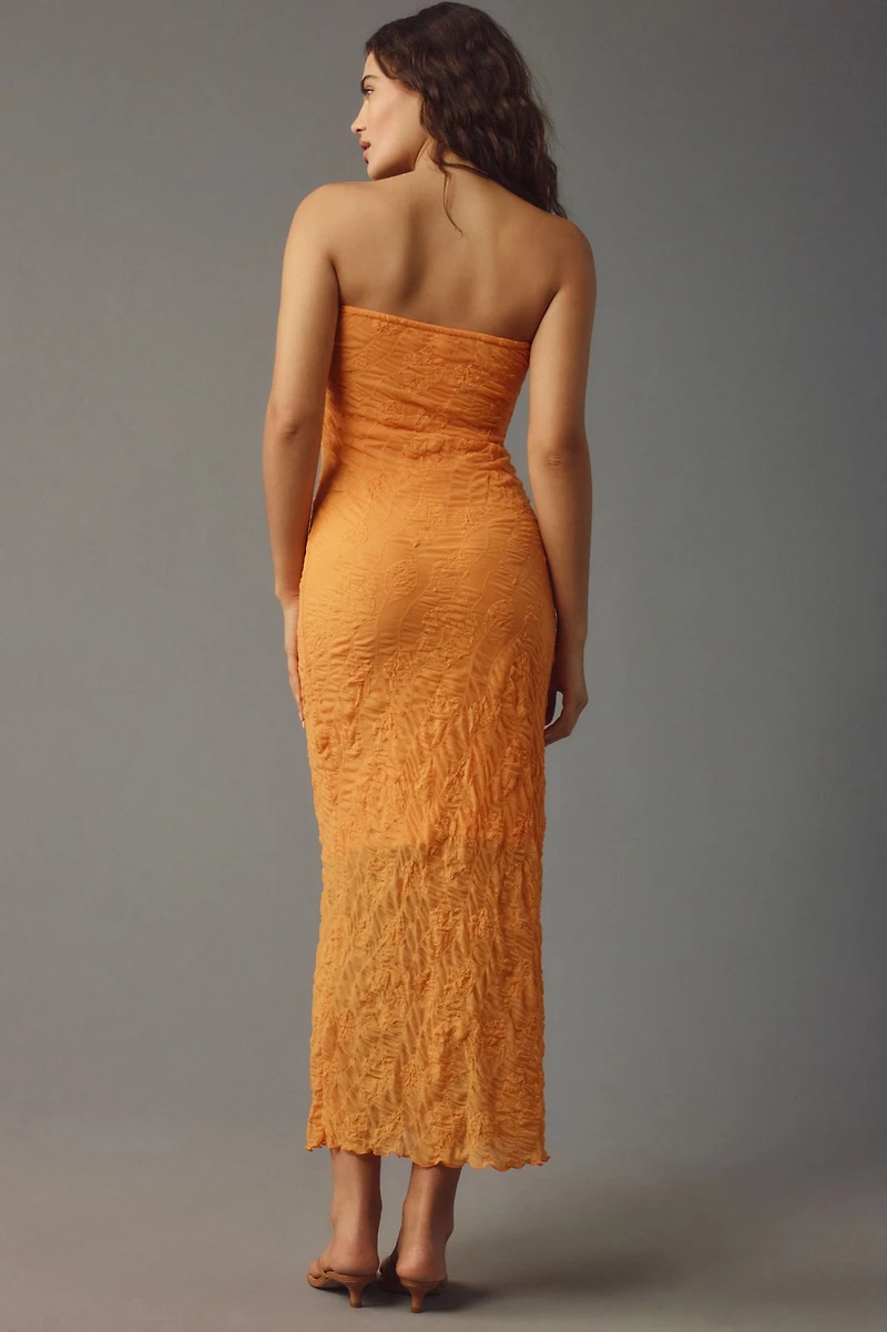Strapless Textured Knit Slip Midi Dress
