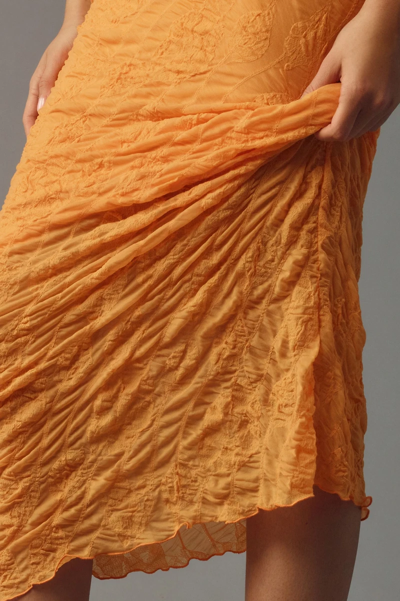Strapless Textured Knit Slip Midi Dress