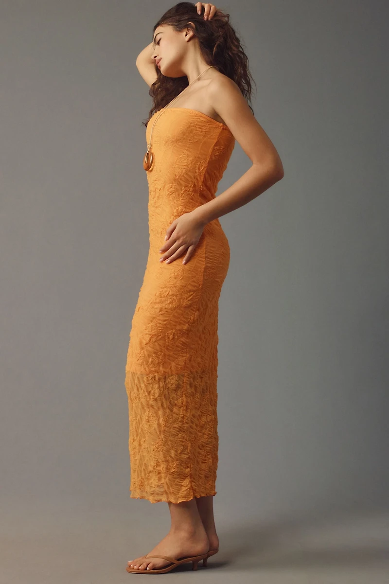 Strapless Textured Knit Slip Midi Dress