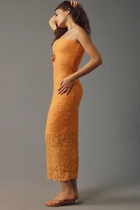 Strapless Textured Knit Slip Midi Dress