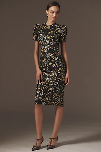 Helsi Piper Short-Sleeve Embroidered Floral Sequin Midi Dress