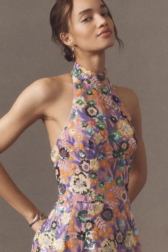 helsi sarah halter floral sequin mini dress Helsi Sarah Halter Floral Sequin Mini Dress