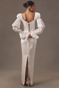 Bronx and Banco Florentina Blanc Long-Sleeve Column Wedding Gown