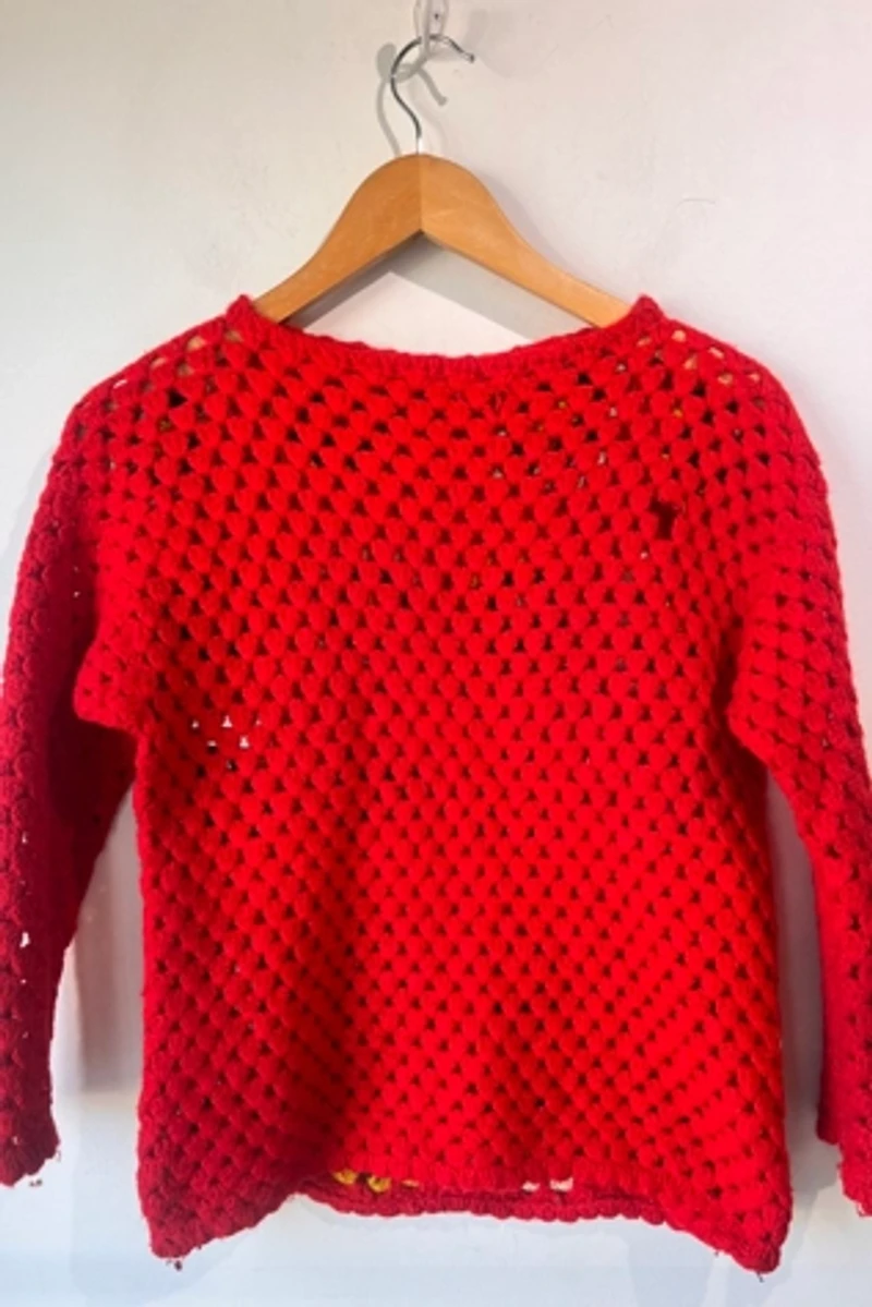 Ricardo Italy Red Granny Square Crochet Sweater Selected by The Curatorial Dept.
