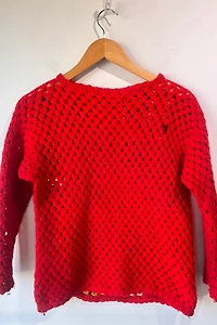 Ricardo Italy Red Granny Square Crochet Sweater Selected by The Curatorial Dept.