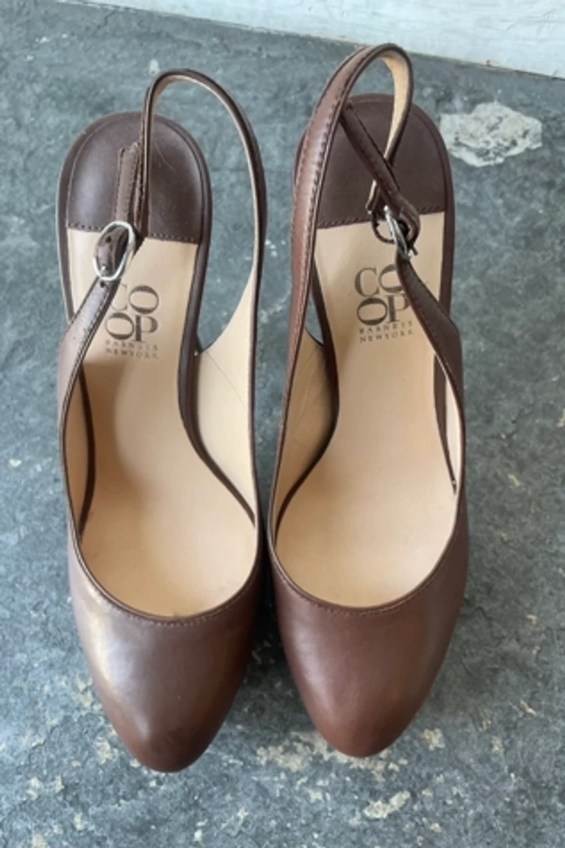 Barney's Co Op Brown Slingback Stilettos Heels Selected by The Curatorial Dept.