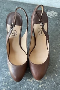 Barney's Co Op Brown Slingback Stilettos Heels Selected by The Curatorial Dept.