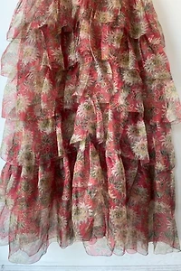 Doen Red Floral Armande Tiered Silk Dress Selected by The Curatorial Dept.