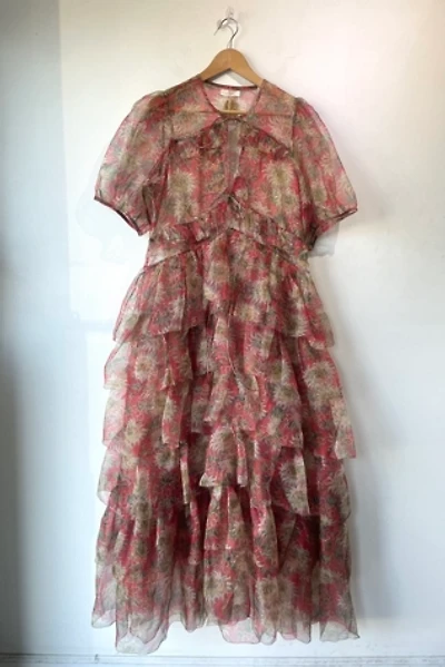 Doen Red Floral Armande Tiered Silk Dress Selected by The Curatorial Dept.