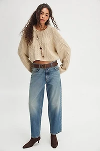 Denimist Cropped Cable Crewneck Sweater