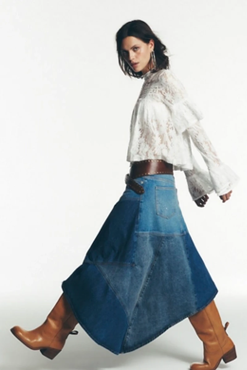 We The Free Piece Of Work Denim Midi Skirt