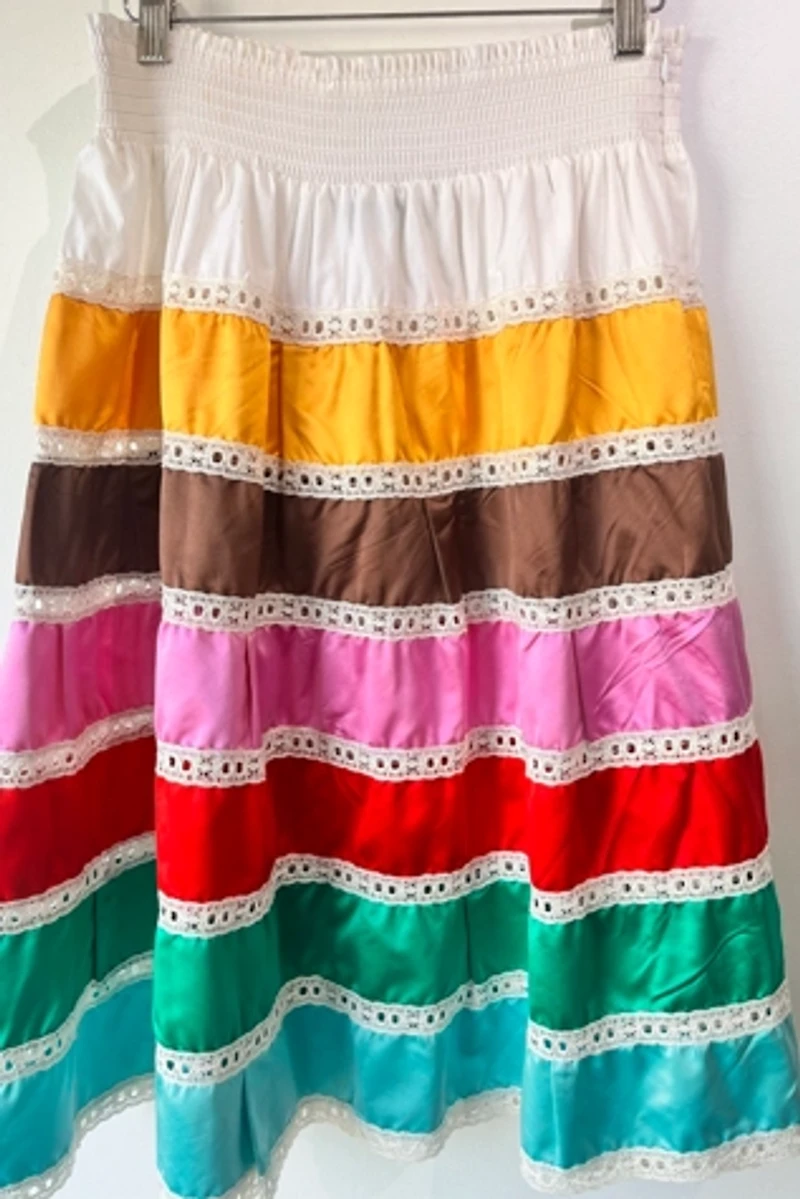 Prada Rainbow Tiered Silk Midi Length Skirt Selected by The Curatorial Dept.