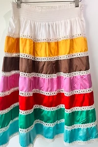 Prada Rainbow Tiered Silk Midi Length Skirt Selected by The Curatorial Dept.