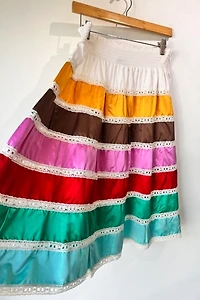 Prada Rainbow Tiered Silk Midi Length Skirt Selected by The Curatorial Dept.