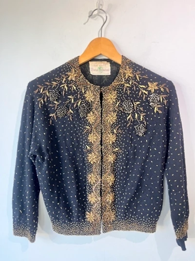 Vintage Gene Shelly's Black Gold Beaded Cardigan Selected by The Curatorial Dept.