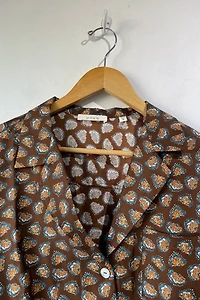 Doen Brown Patterned Silk Abena Blouse Selected by The Curatorial Dept.