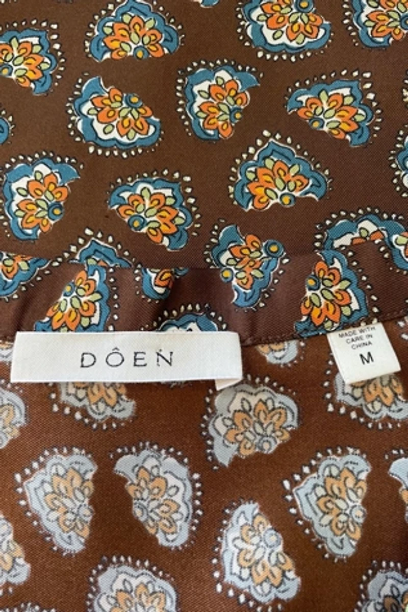 Doen Brown Patterned Silk Abena Blouse Selected by The Curatorial Dept.