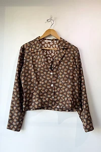 Doen Brown Patterned Silk Abena Blouse Selected by The Curatorial Dept.