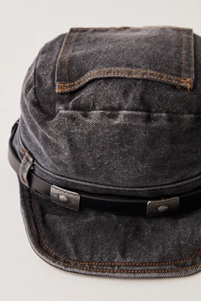 NWT Free People Washed Denim Cadet Hat in Denim Denim Embroidered Cadet Hat | Free People main image 4