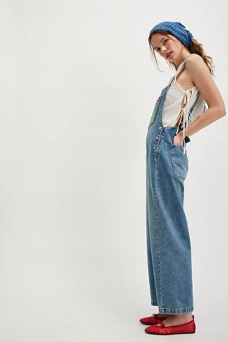 We The Free Sweet Pea Embroidered Overalls