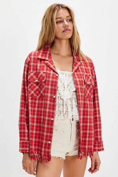 Found Raw-Cut Fringe Plaid Camp Shirt