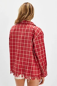 Found Raw-Cut Fringe Plaid Camp Shirt