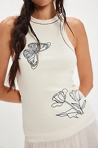 Denim and Bone Butterfly Tulip Tank