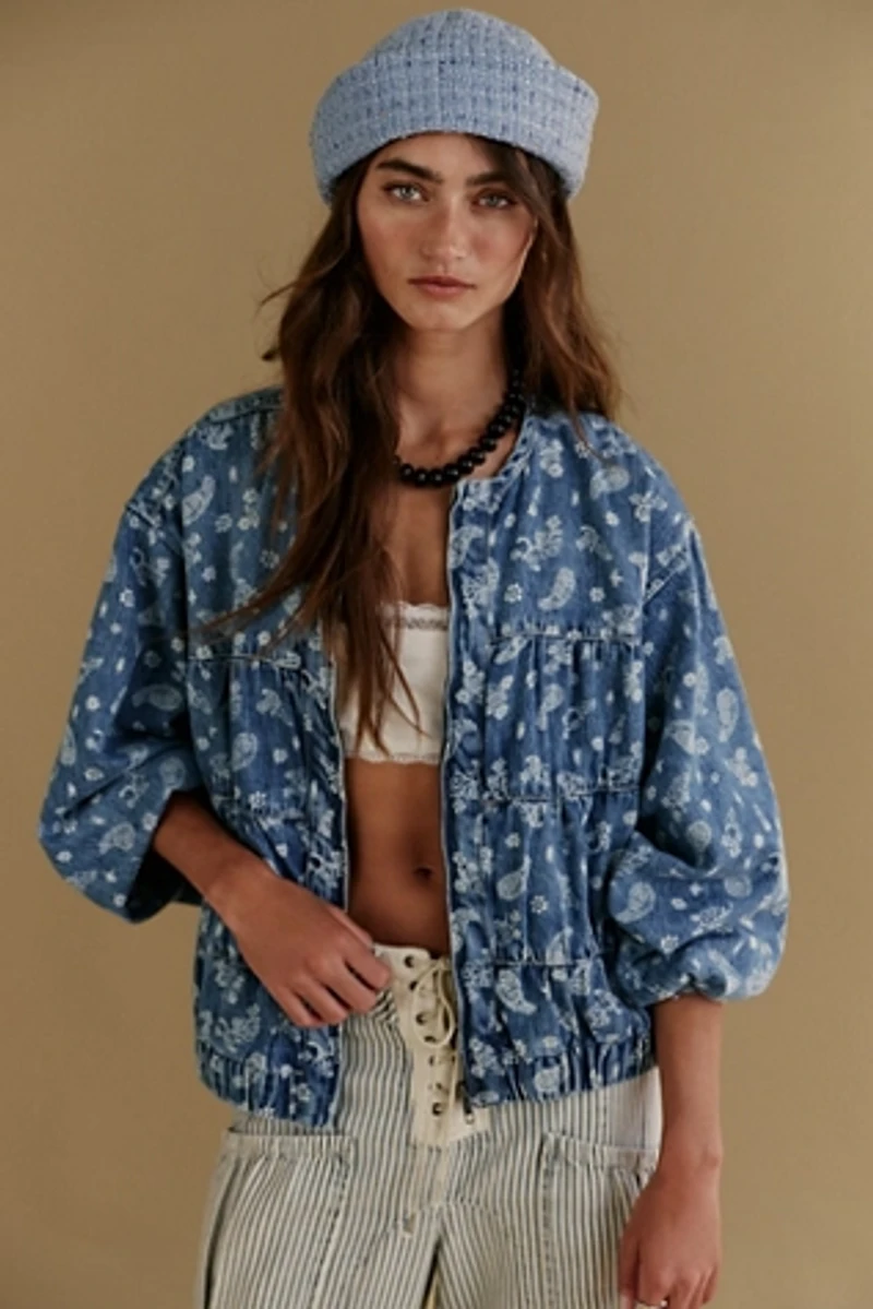 We The Free Layla Printed Denim Jacket
