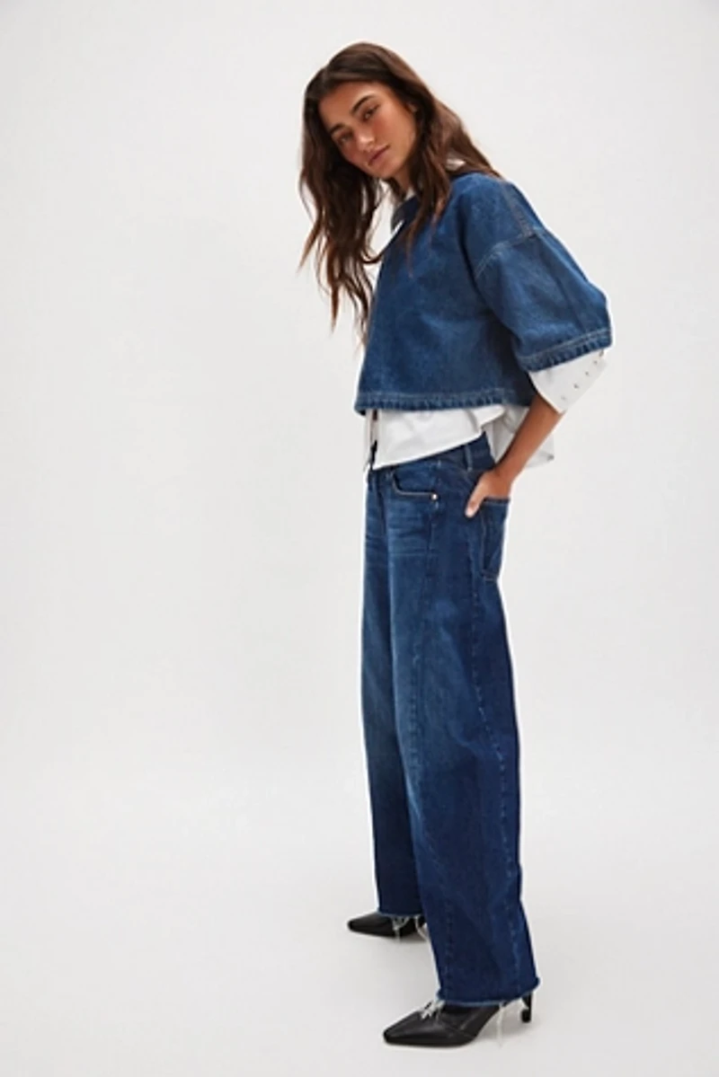 MOTHER The Mid-Rise Full-Pipe Flood Fray Jeans